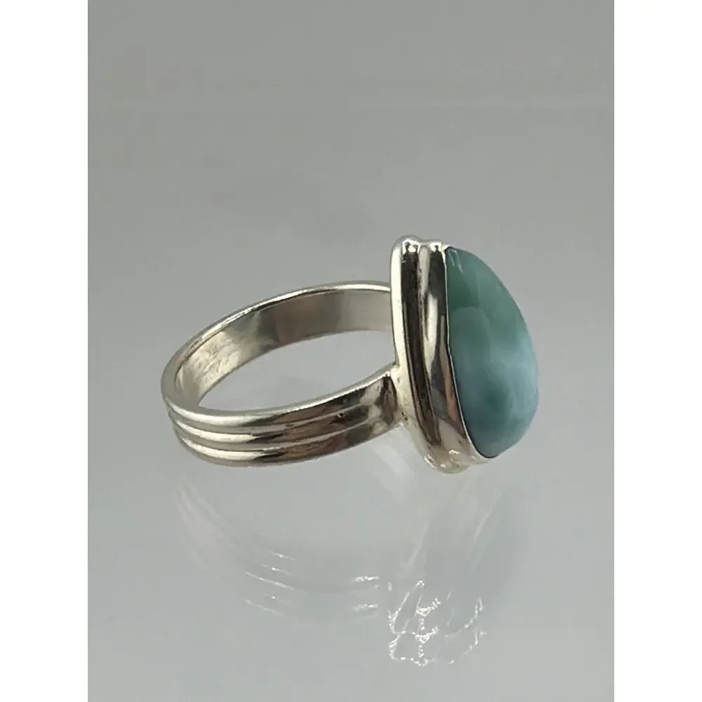 Pear Shaped Larimar Sterling Silver Ring Artisan Jewelry 8.5